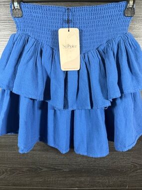 NWT Seaspice Resortwear Deep Blue Tiered Ruffle Mini Skirt Small
